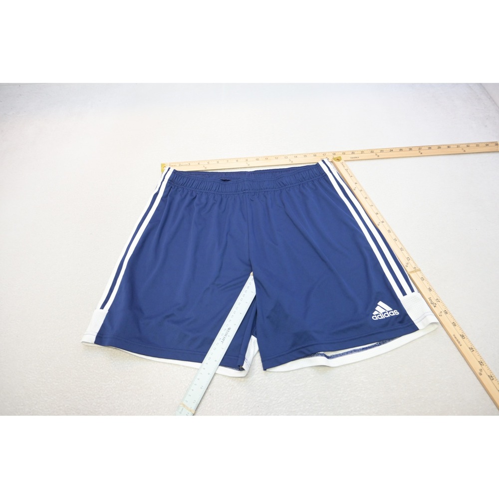 Adidas Athletic Gym Shorts Mens 2XL Navy Blue Aeroready 3-Stripe Mesh Trim